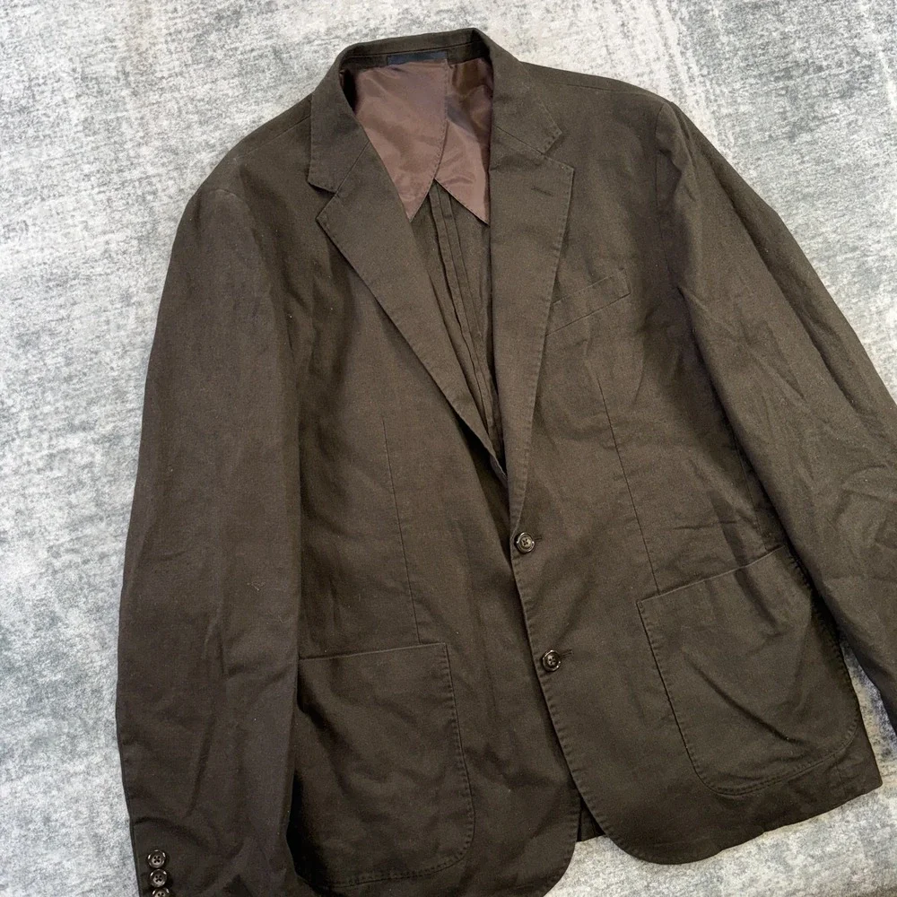 J Crew Blazer Mens Large Chocolate Suit Jacket Hemp Cotton Unstructured Casual